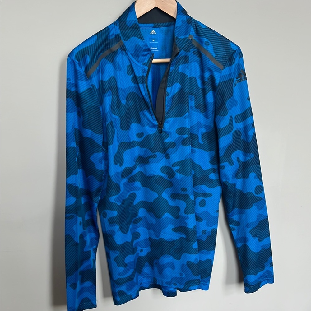 Adidas Blue Camo Climacool Quarter-Zip Top
